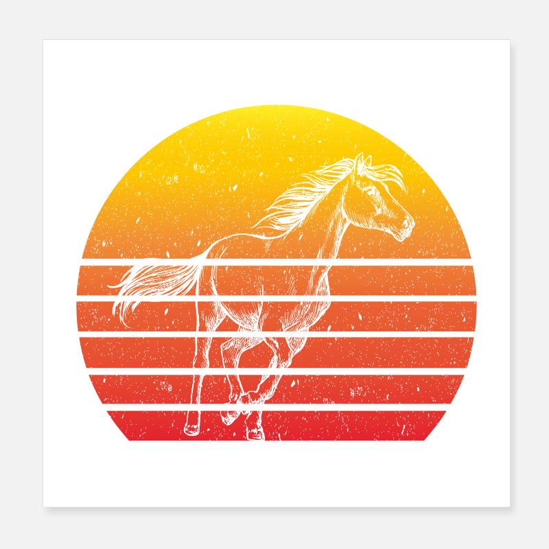 Motif Cheval Rétro Coucher de soleil Poster 20 x 20 cm