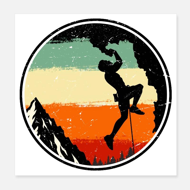 Climber on Sunset Ridge Retro Poster 8" x 8" (20x20 cm)
