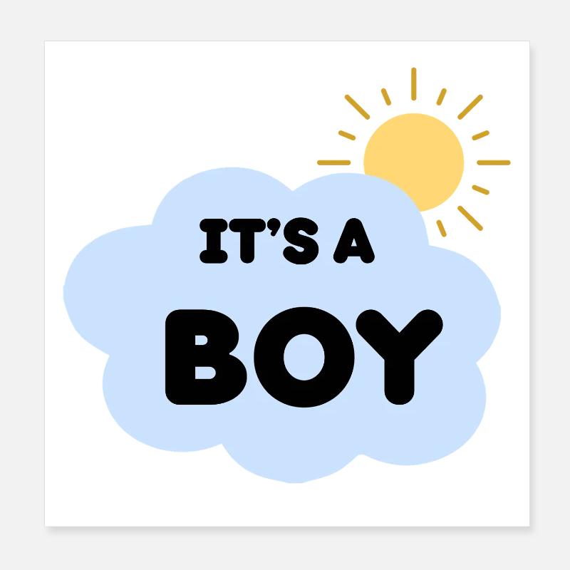 Annonce Naissance Garçon Nuage Soleil it's a Boy Poster 20 x 20 cm