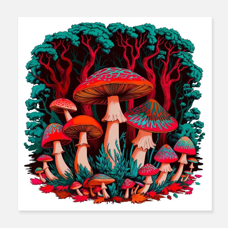 Fantasievolle Pilzwelt im Wald Poster 20x20 cm