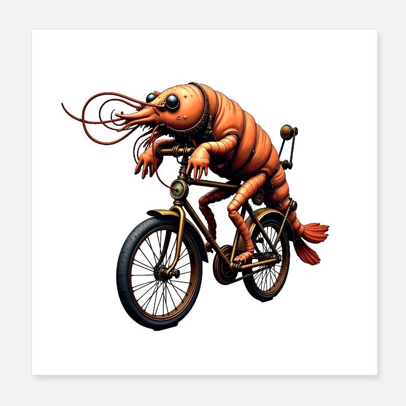 Steampunk shrimp on motorcycle Poster 8" x 8" (20x20 cm)