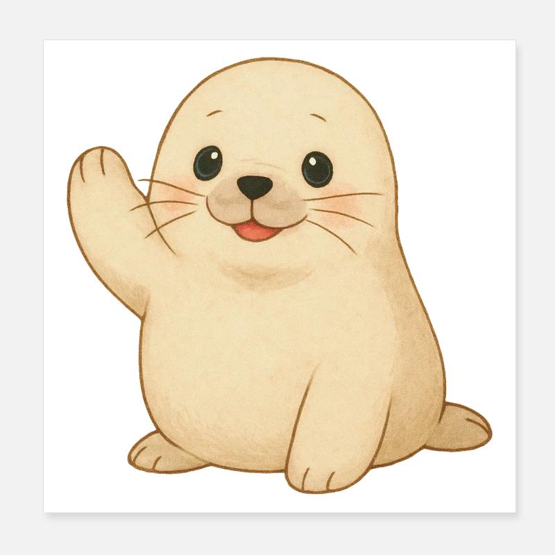 Small waving seal Poster 8" x 8" (20x20 cm)