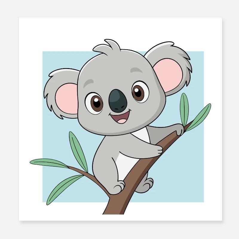 Bébé koala joyeux sur une branche (v02) Poster 20 x 20 cm