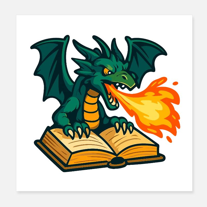 Feuerdrache Buchzauber Poster 20x20 cm