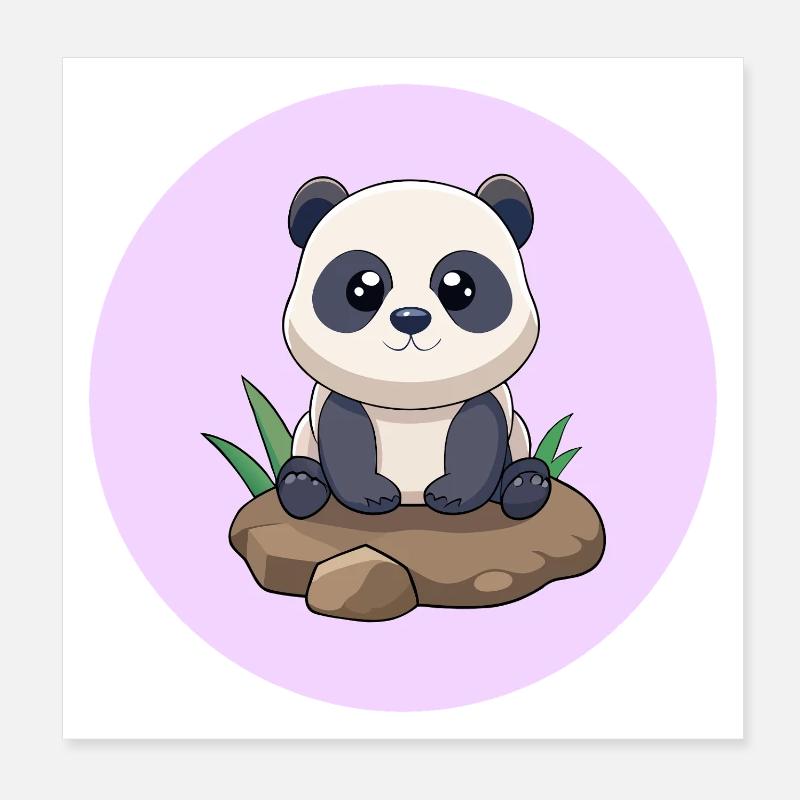 Bébé panda mignon assis sur un rocher (v03) Poster 20 x 20 cm