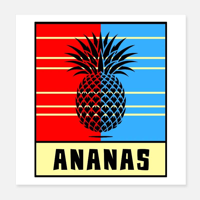 Ananas Pop Style – Rot & Blau Poster 20x20 cm