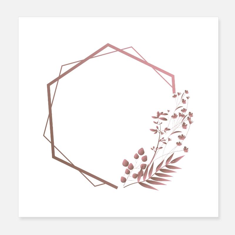 Hexagone rose dans un cadre double avec plante et fleur Poster 20 x 20 cm