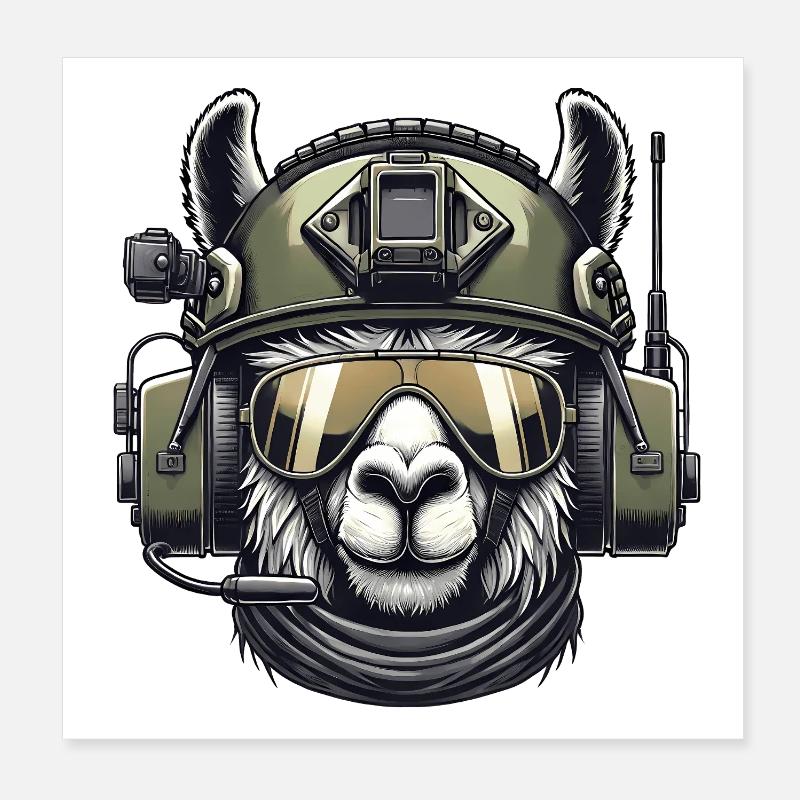 Llama Military Design Poster 8" x 8" (20x20 cm)