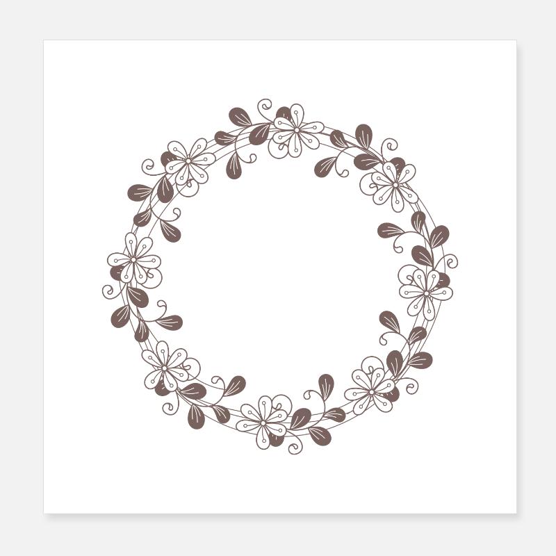 Romantic floral motif in a round, brown frame Poster 8" x 8" (20x20 cm)