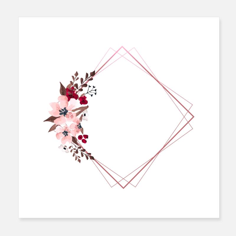 Flowers in Rectangular Frame / Pink Tones Poster 8" x 8" (20x20 cm)