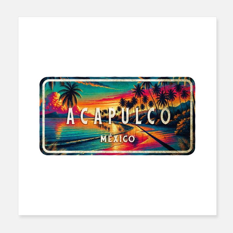 Acapulco, Mexique, coucher de soleil Design Poster 20 x 20 cm