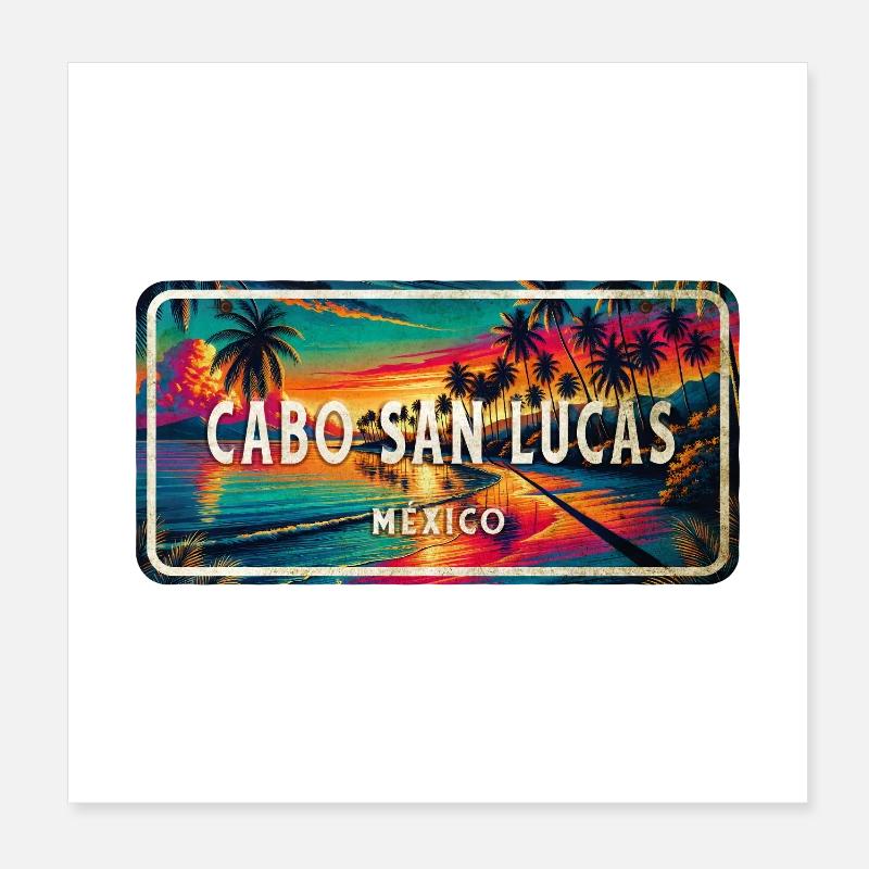 Cabo San Lucas Mexique Coucher de soleil Design Poster 20 x 20 cm
