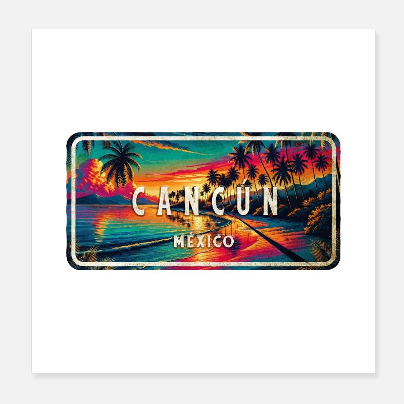 Cancun, Mexique, Coucher de soleil Design Poster 20 x 20 cm