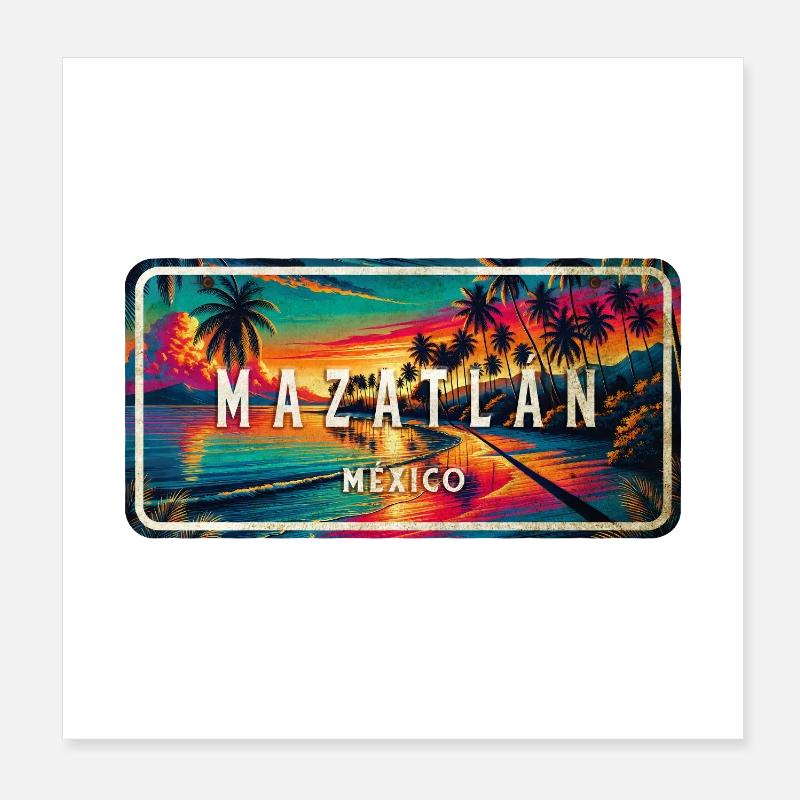 Mazatlán, Mexique, Coucher de soleil Design Poster 20 x 20 cm