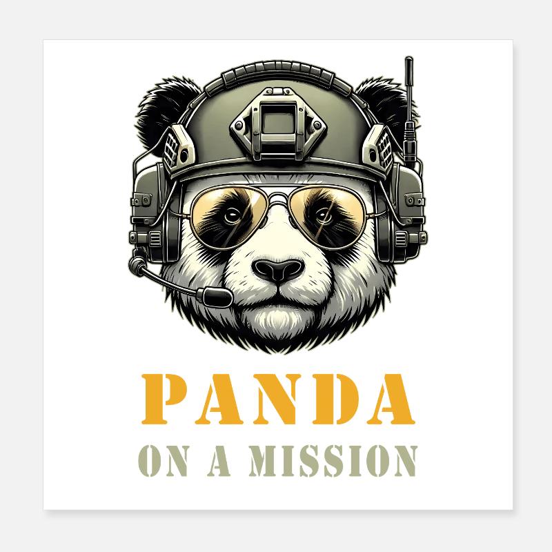 Panda in Mission / Military Poster 8" x 8" (20x20 cm)