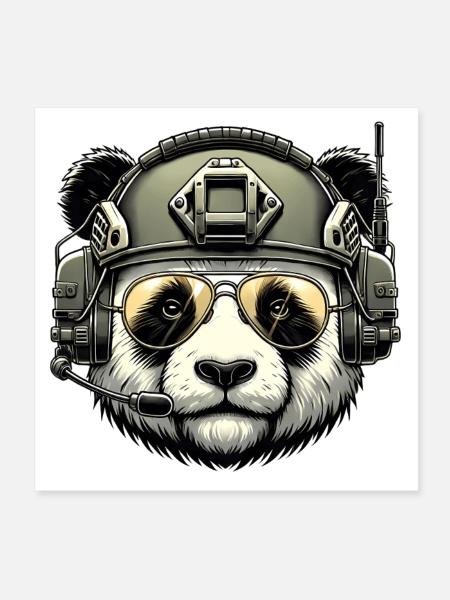 Panda Military Army Design - Poster 8" x 8" (20x20 cm) - white - Front