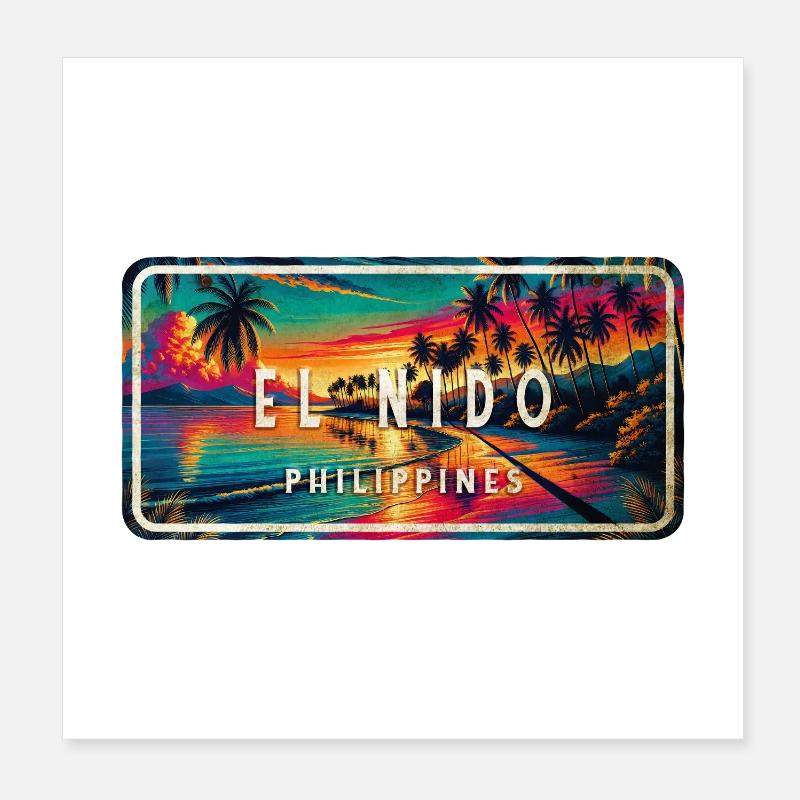 El Nido – Tropical Retro Shield Poster 8" x 8" (20x20 cm)