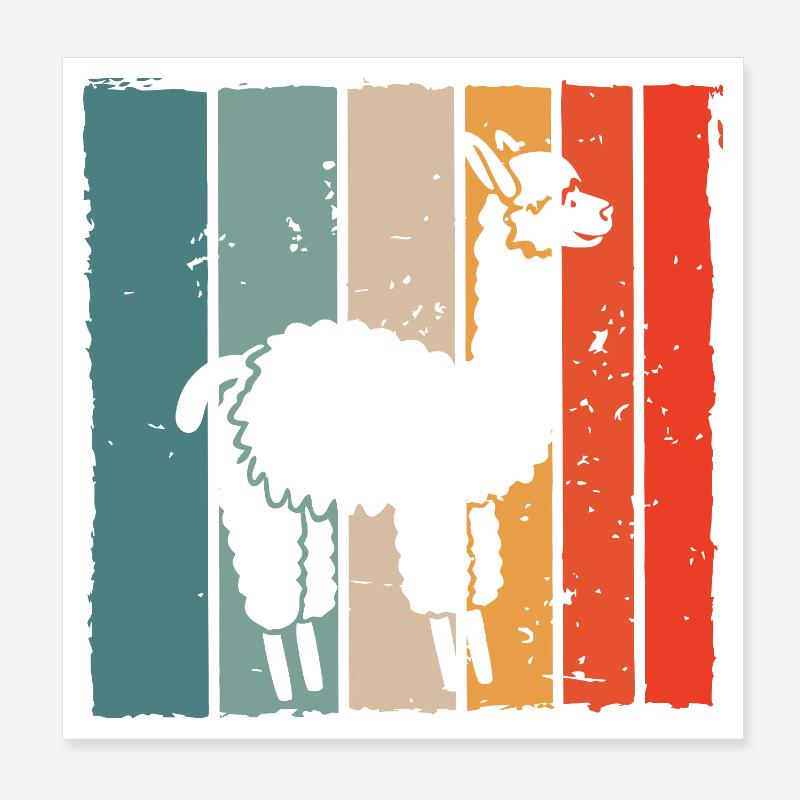 Llama Retro Stripe Print Poster 8" x 8" (20x20 cm)