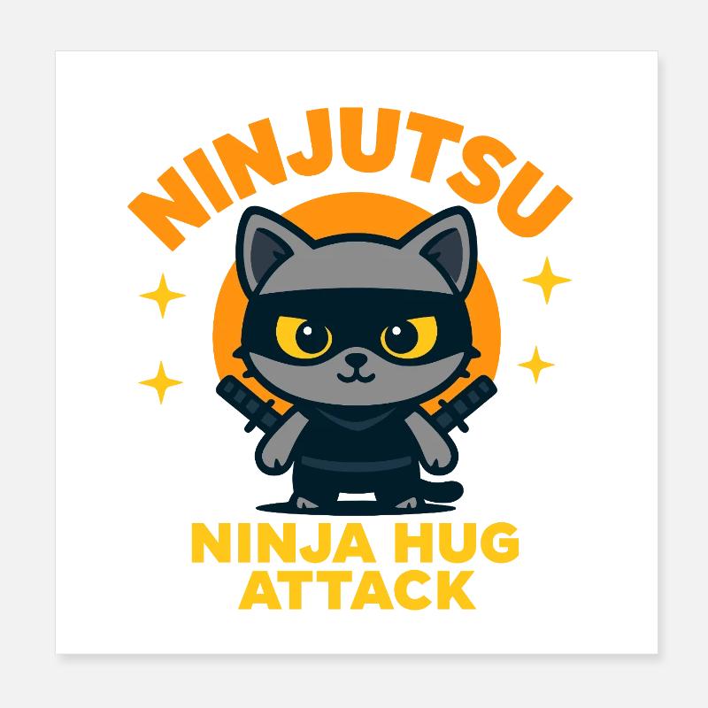 Ninja Cat Attack Poster 8" x 8" (20x20 cm)