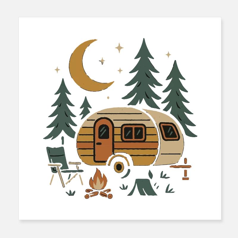 Nighttime Camping Scene Design Poster 8" x 8" (20x20 cm)