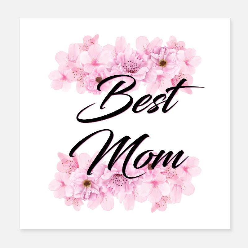 Best Mom, en noir sur fleurs de cerisier Poster 20 x 20 cm