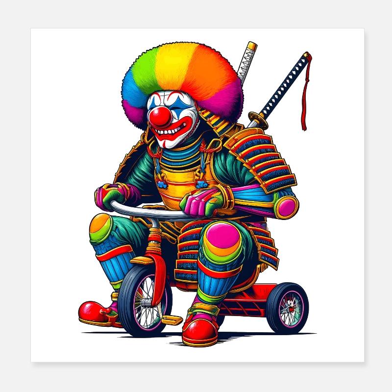 Clown samouraï Poster 20 x 20 cm