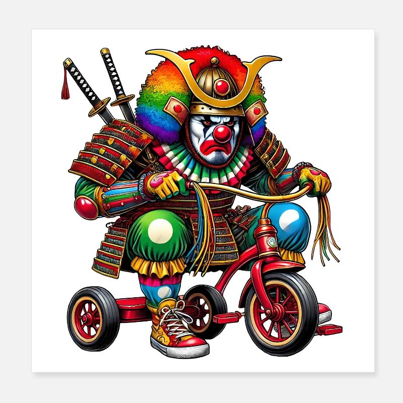 Clown samouraï Poster 20 x 20 cm