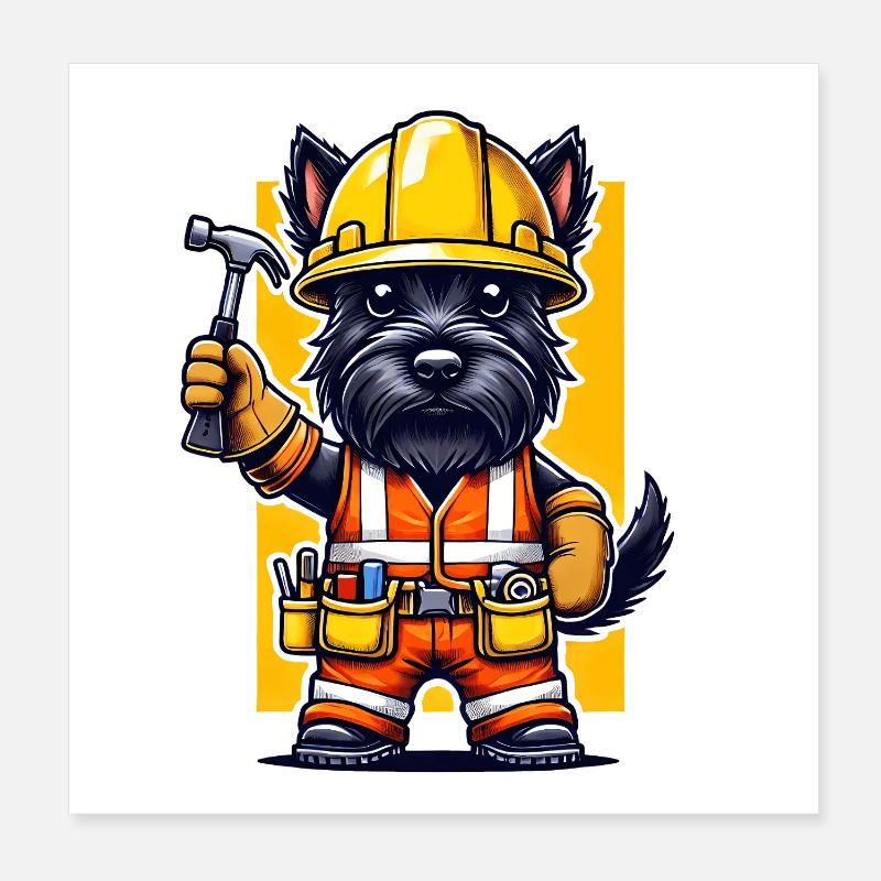 Scottish Terrier Bauarbeiter Poster 20x20 cm