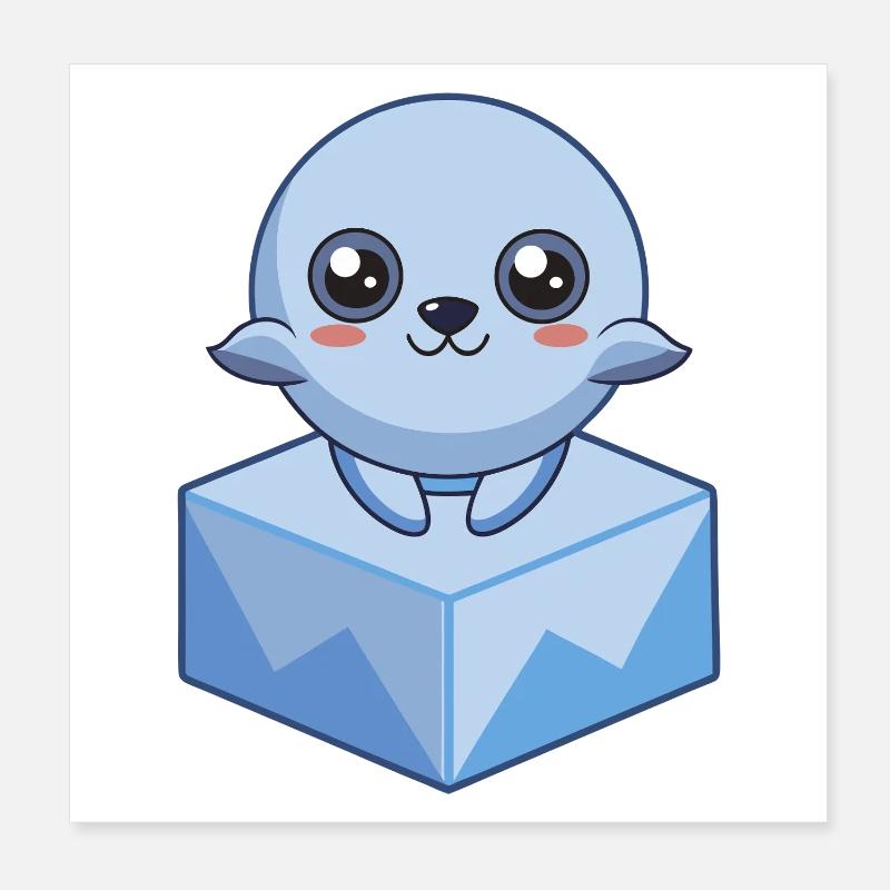 Baby-Pixelsiegel auf einem Eiswürfel Poster 20x20 cm