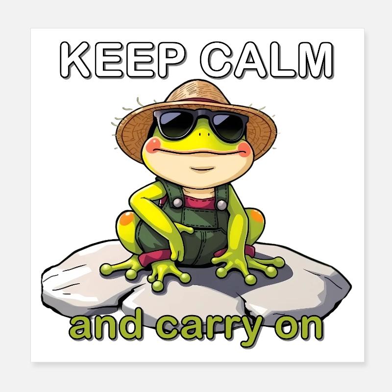 Funny frog with sunglasses and straw hat Poster 8" x 8" (20x20 cm)