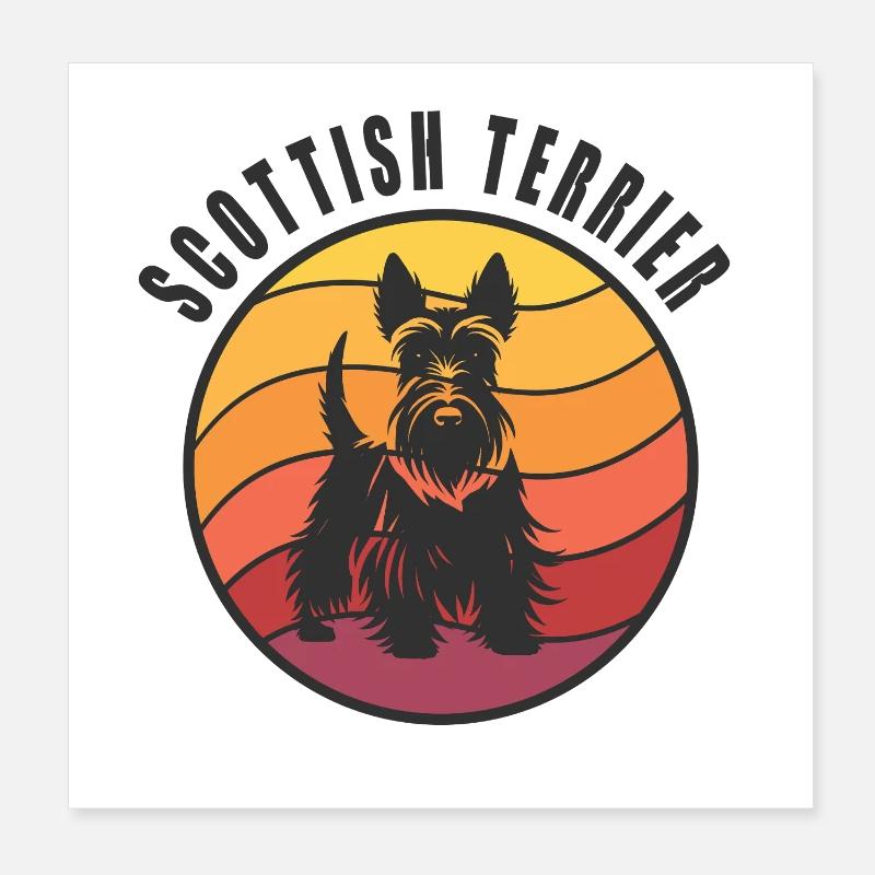 Terrier écossais vintage coucher de soleil Poster 20 x 20 cm