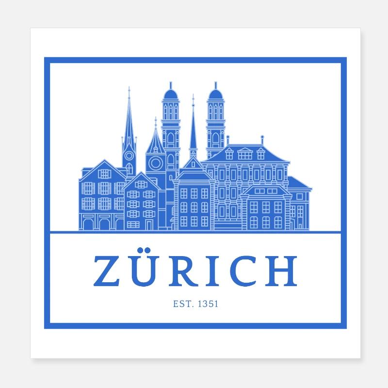 Silhouette bleue de Zurich Skyline Poster 20 x 20 cm