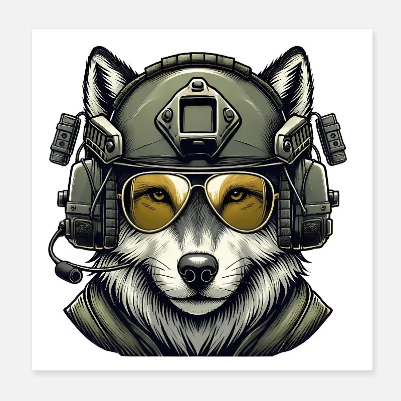 Loup militaire Poster 20 x 20 cm