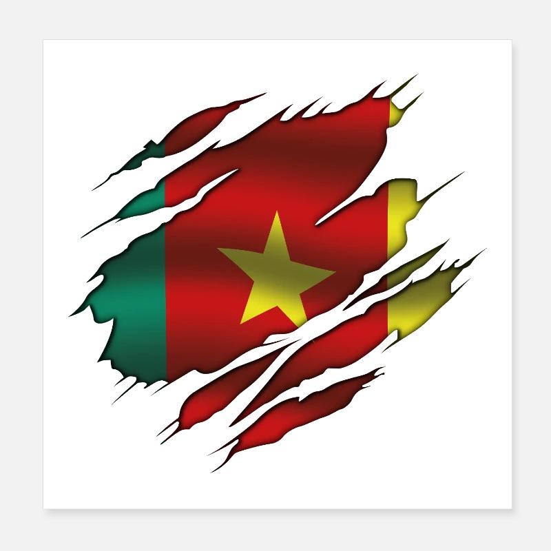 Drapeau du Cameroun - Cameroun - Drapeau déchiré - Poster 20 x 20 cm - blanc