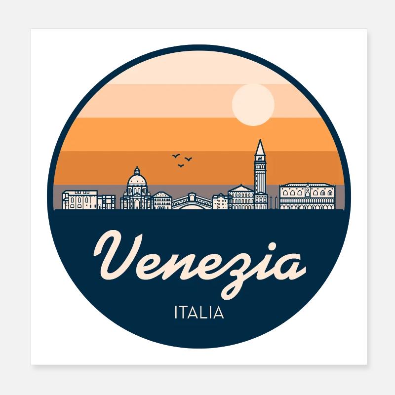 Venice Skyline Silhouette Poster 8" x 8" (20x20 cm)