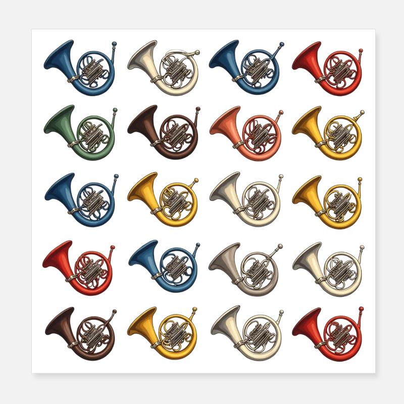 Variété de cor français coloré pour les cornistes Poster 20 x 20 cm