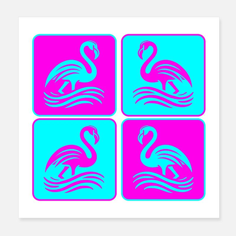 Flamant rose Vagues Pop Art Poster 20 x 20 cm