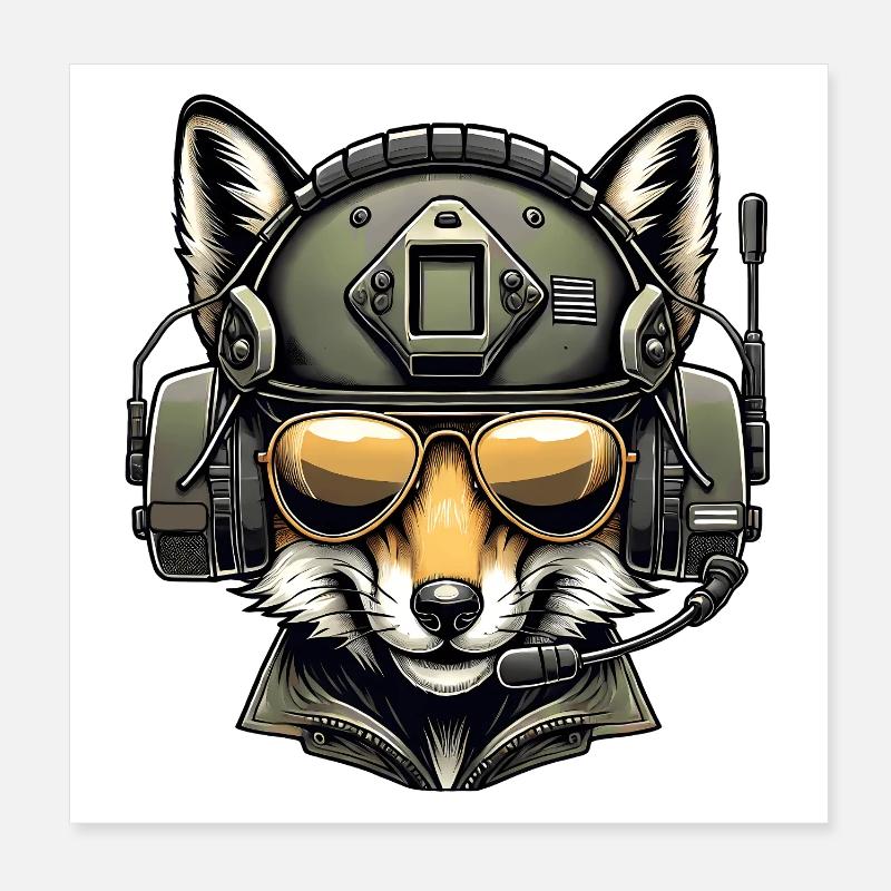 Fox Military Design Poster 8" x 8" (20x20 cm)