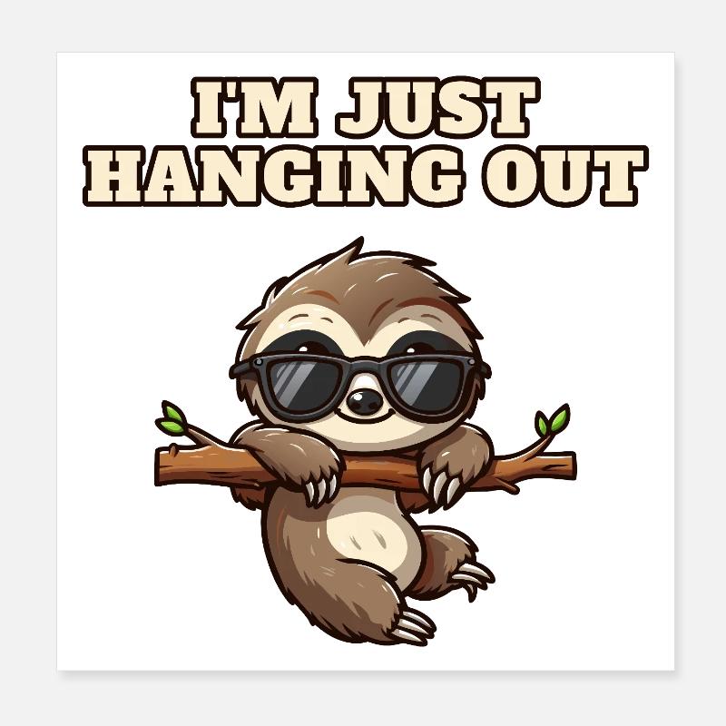 Sloth with sunglasses hanging out Poster 8" x 8" (20x20 cm)