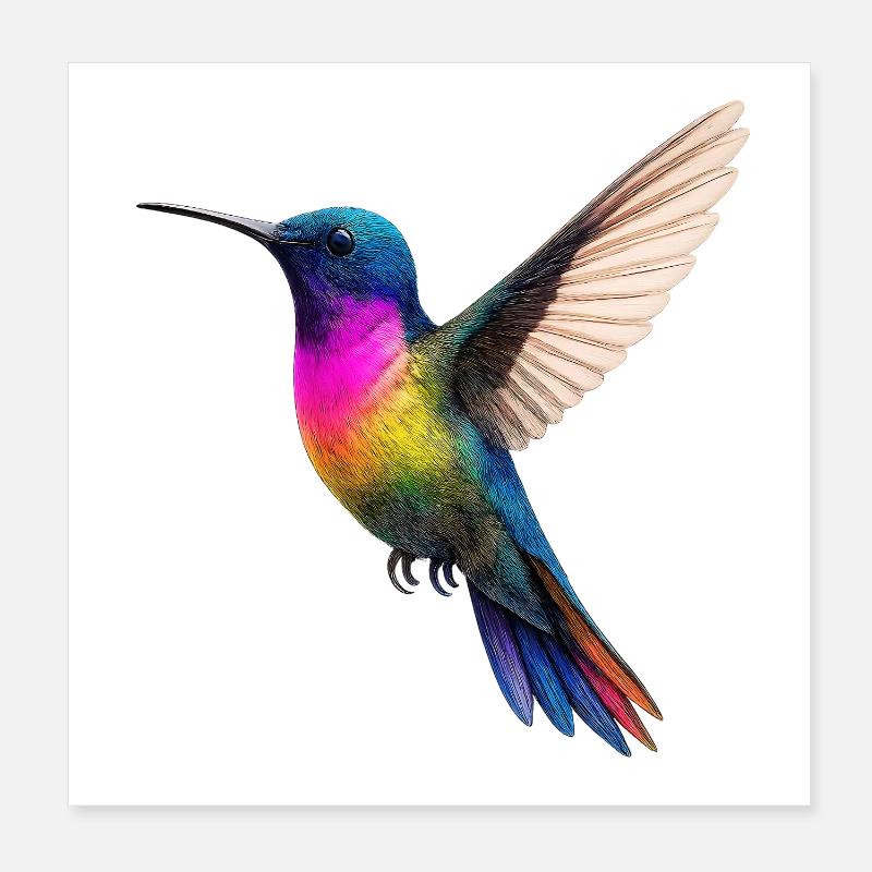 Vibrant Rainbow Hummingbird Design - Poster 8" x 8" (20x20 cm) - white