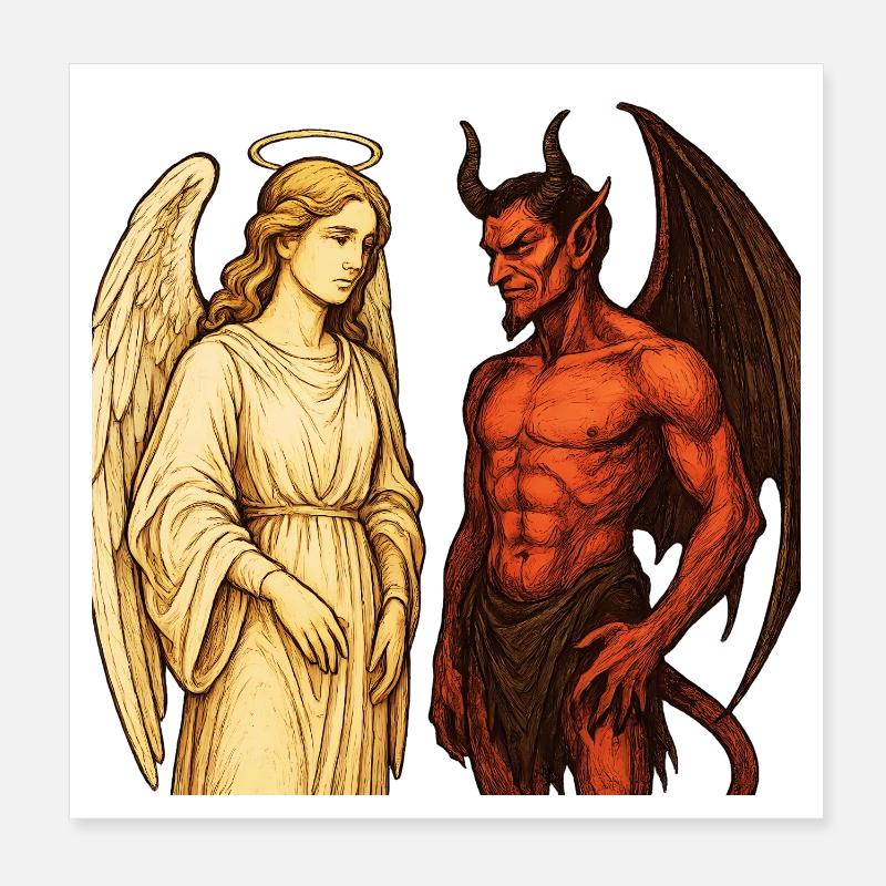 Ange céleste vs démone ardent Illustration Poster 20 x 20 cm