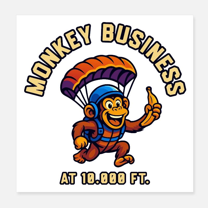 Monkey parachutist at 10,000 ft Poster 8" x 8" (20x20 cm)