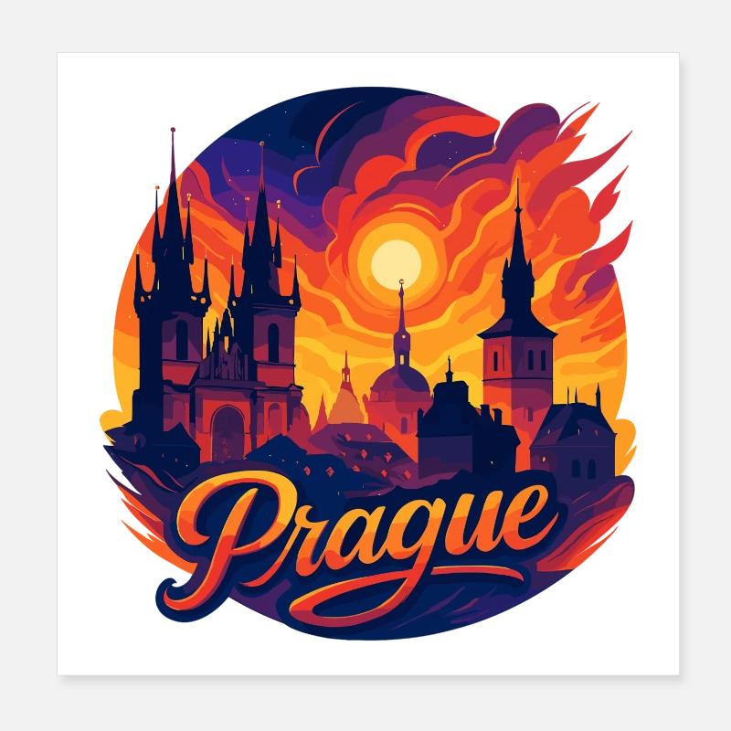 Prague Capitale République tchèque Silhouette Cadeau Poster 20 x 20 cm