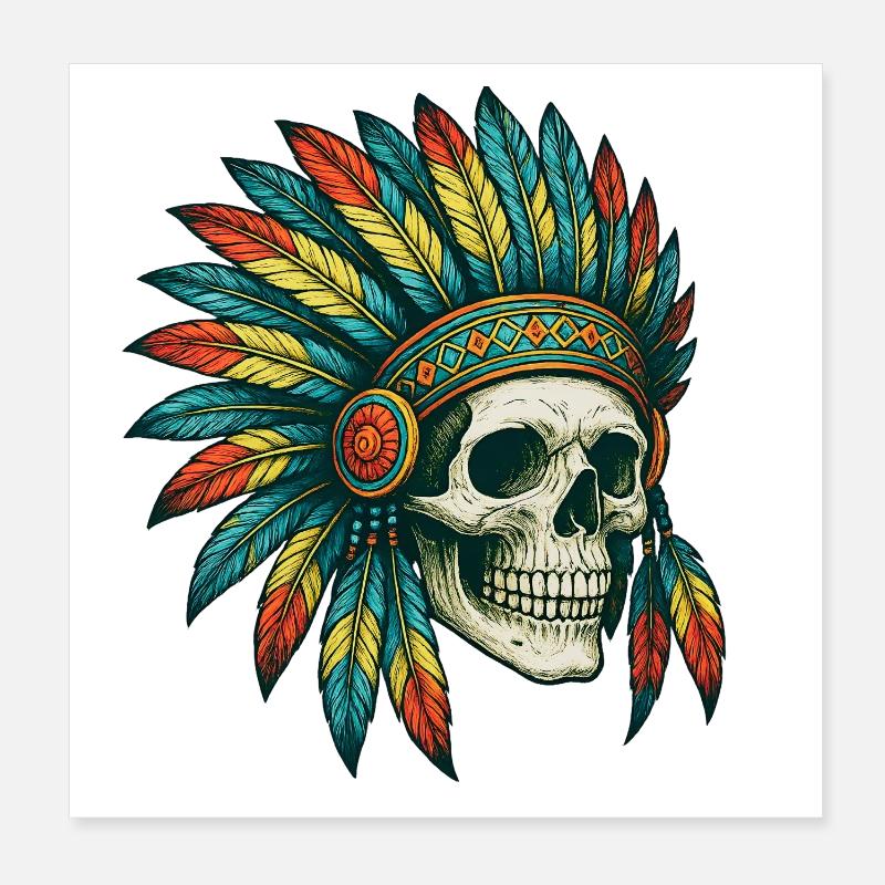 Eingeborener Stamm Schädel Illustration Poster 20x20 cm