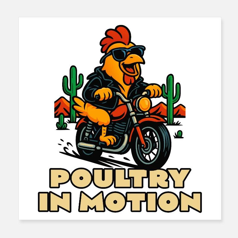 Poultry in Motion: Chicken Biker Poster 20x20 cm