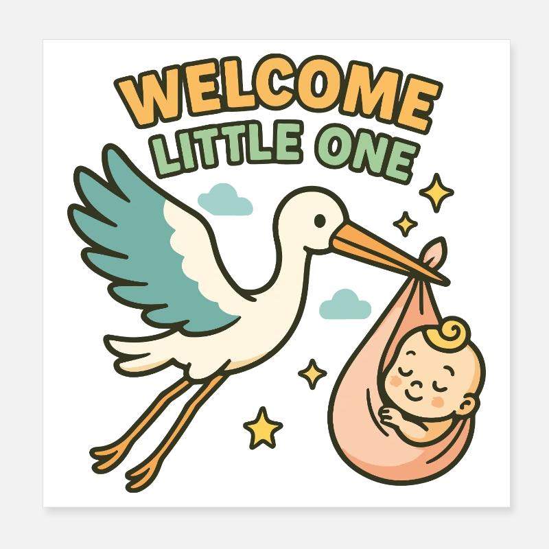 Bénédiction de bébé cigogne - La cigogne apporte bébé Poster 20 x 20 cm