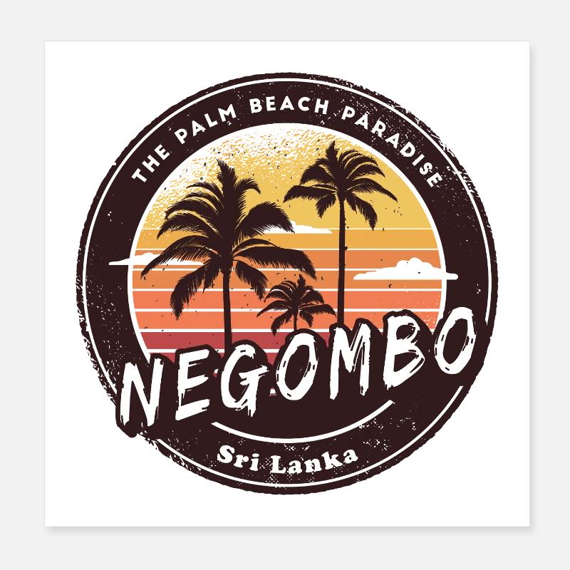 Negombo Beach Sri Lanka Palm Trees Design Poster 8" x 8" (20x20 cm)
