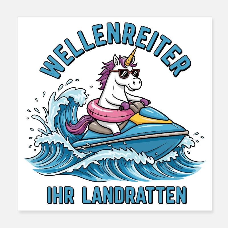Cooles Jetski Einhorn Poster 20x20 cm