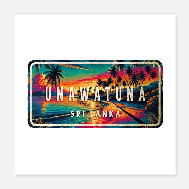 Panneau de coucher de soleil sur la plage d’Unawatuna Poster 20 x 20 cm