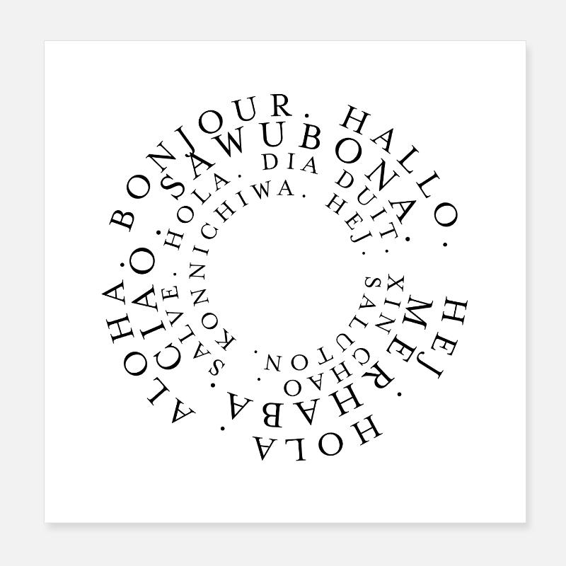 Bienvenue Hello dans différentes langues Poster 20 x 20 cm